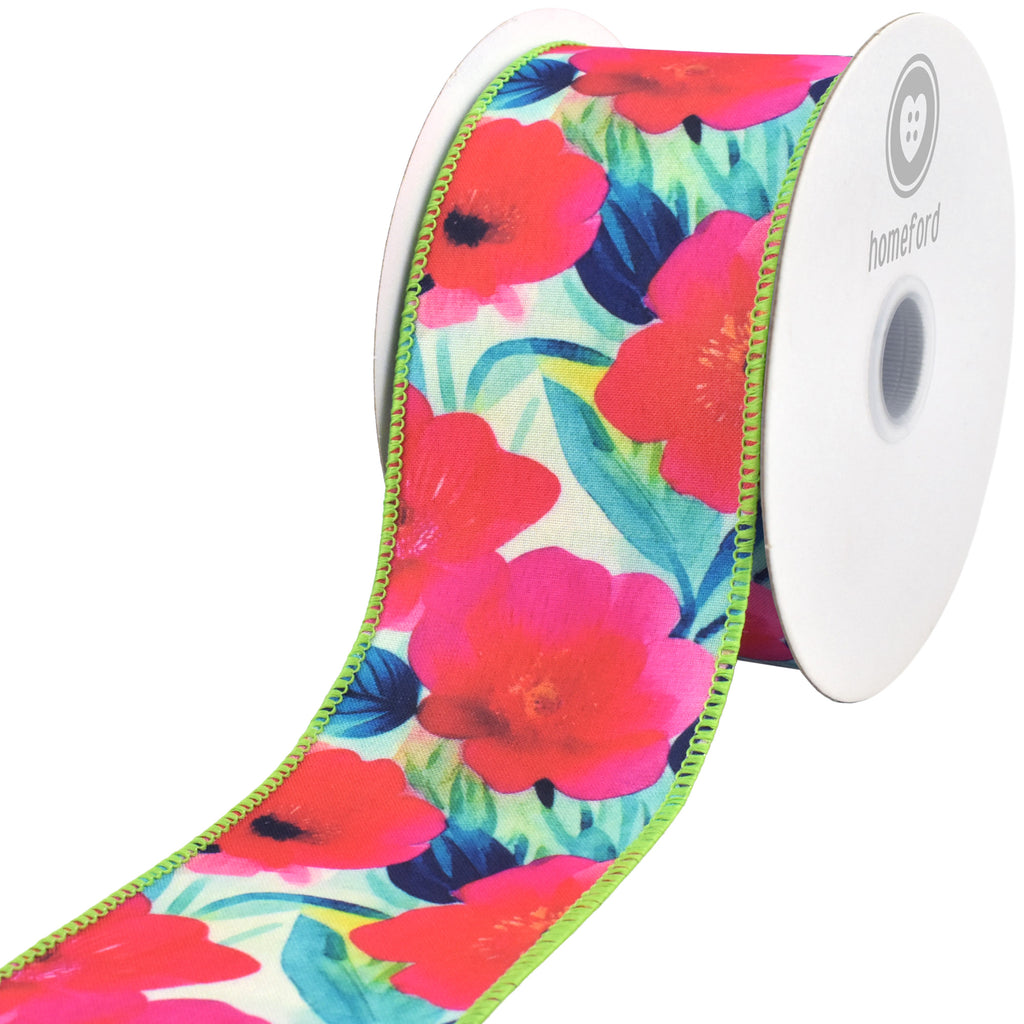 Spring Blooming Begonias Deluxe Wired Ribbon, 10-yard