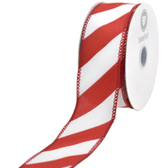 Christmas Candy Cane Glossy Stripe Wired Ribbon, 10-yard
