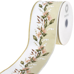Split Stripe Floral Garland Wired Ribbon, 2-1/2-inch, 10-yard
