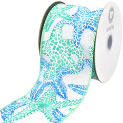 Summer Starfish and Seahorses Wired Ribbon, 10-yard