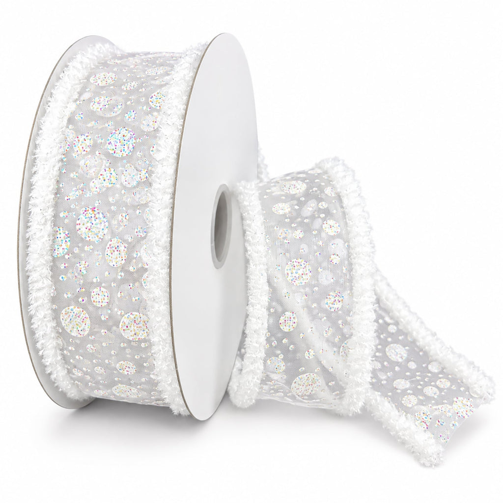 Christmas Iridescent Glitter Dot Sheer Wired Ribbon, 10-yard