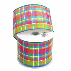 Colorful Dash Plaid Polyester Ribbon Wired Edge, 10 Yards