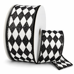 Black Glitter Harlequin Satin Wired Ribbon, 10-yard