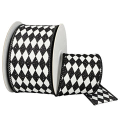 Black Glitter Harlequin Satin Wired Ribbon, 10-yard