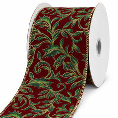 Glitter Vine Swirl Christmas Velvet Wired Ribbon, 10-yard