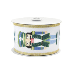 Christmas Cutesy Nutcracker Faux Linen Wired Ribbon, 10-yard