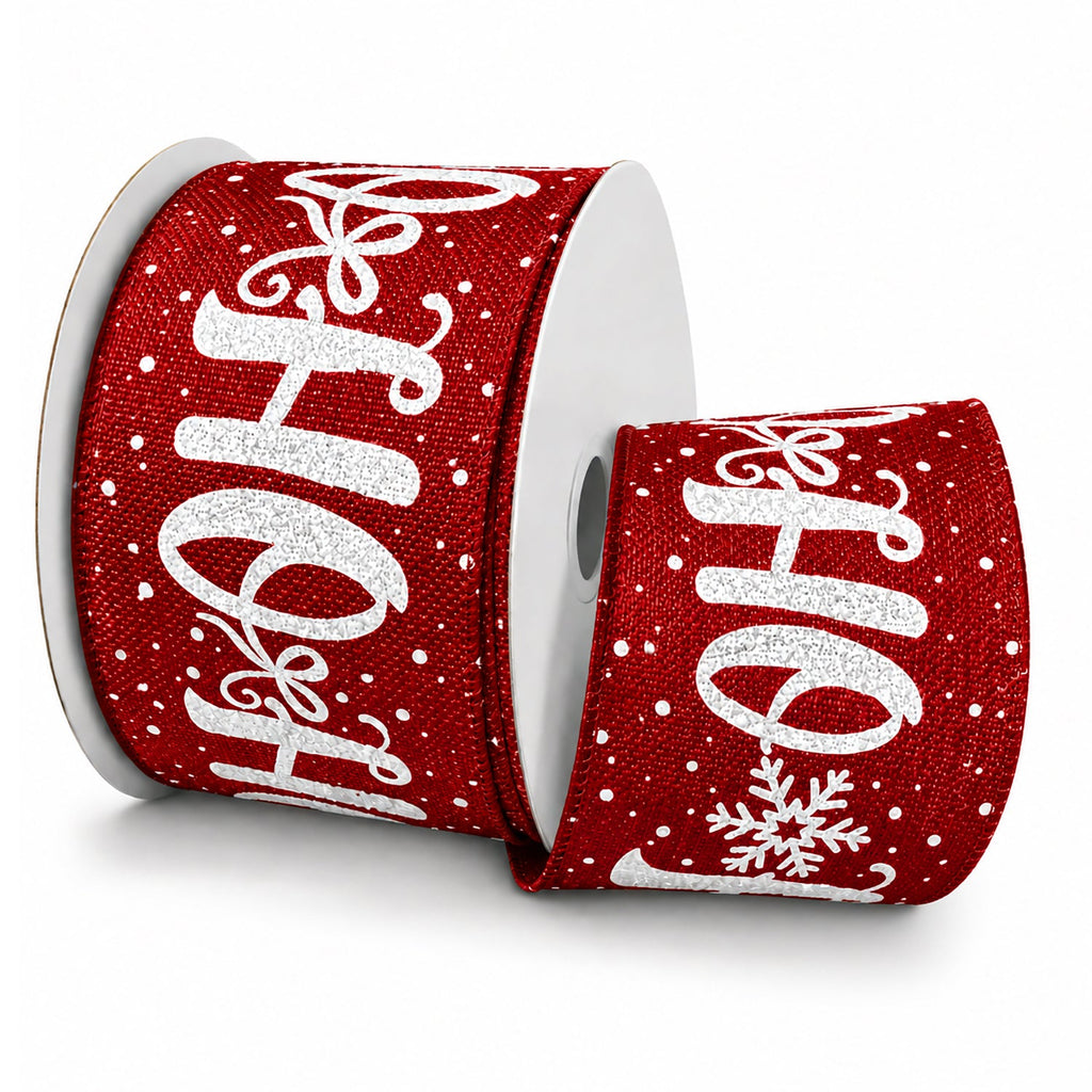 Ho Ho Ho Christmas Metallic Linen Wired Ribbon, 2-1/2-inch, 10-yard
