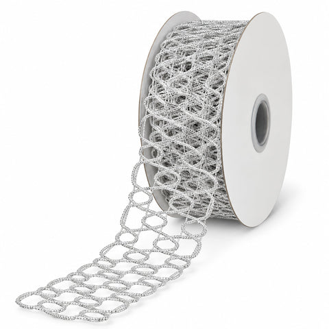 Christmas Metallic Squiggly Open Weave Wired Ribbon, 1-1/2-inch, 10-yard