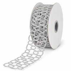Christmas Metallic Squiggly Open Weave Wired Ribbon, 1-1/2-inch, 10-yard