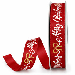 Merry Christmas Bow Satin Ribbon, 5/8-inch, 10-yard