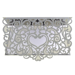 Paper Rectangular Laser-Cut Pearlescent Scroll Swirl Invitations with Heart, 7-1/4-Inch, 8 count