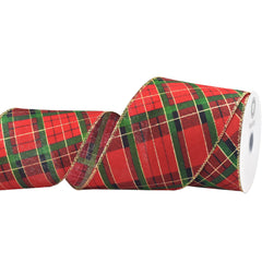 Christmas Glittered Diagonal Plaid Wired Ribbon, 10-yard
