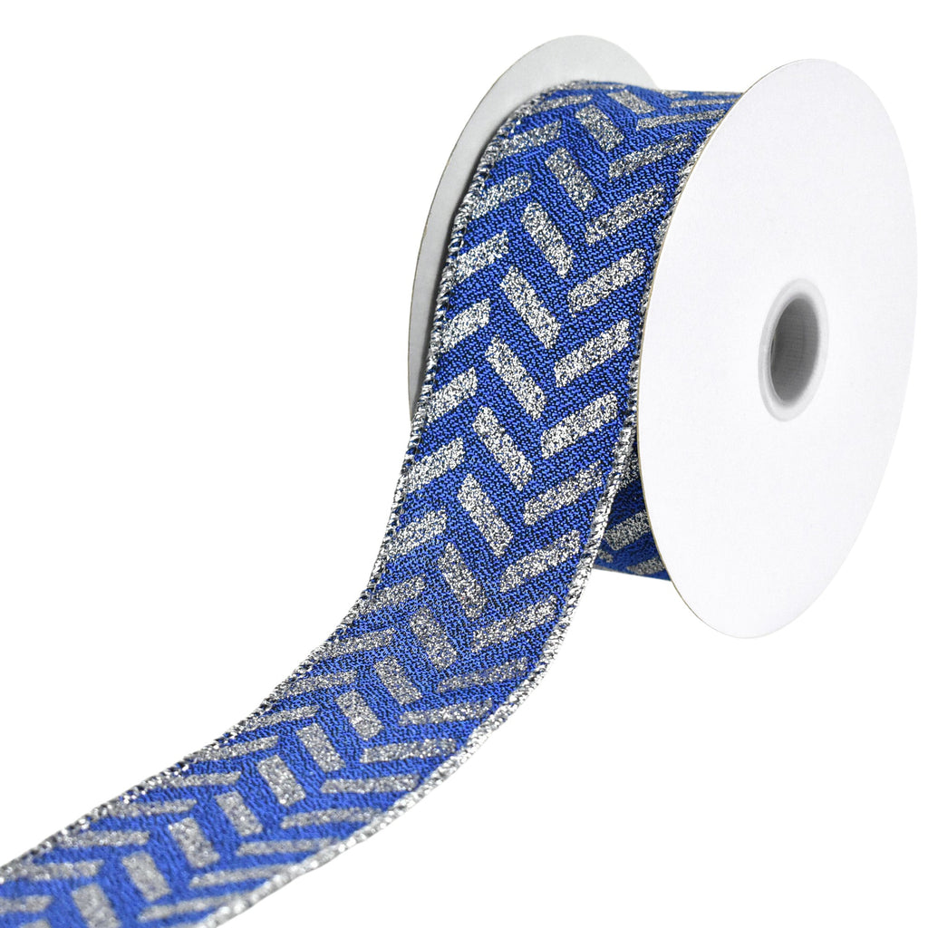Christmas Metallic Chevron Dashes Wired Ribbon, 10-yard