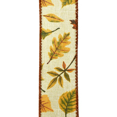 Falling Leaves Faux Linen Wired Autumn Fall Ribbon, 10-yard
