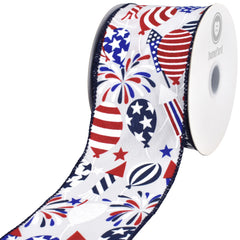Patriotic Fireworks Balloons Celebration Wired Ribbon, 10-yard