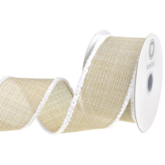 Christmas Textured Faux Linen Fuzzy Edge Wired Ribbon, Natural, 2-1/2-inch, 10-yard