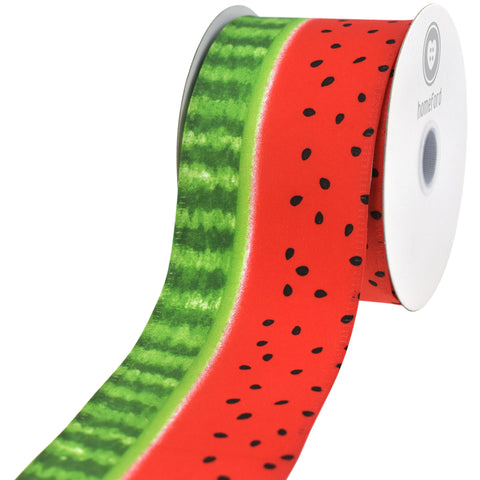Summer Fresh Watermelon Stripes Wired Ribbon, 2-1/2-inch, 10-yard