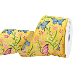 Spring Flowers and Butterflies Wired Ribbon, 2-1/2-inch, 10-yard