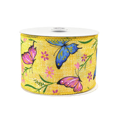 Spring Flowers and Butterflies Wired Ribbon, 2-1/2-inch, 10-yard