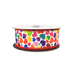Colorful Rainbow Hearts Twill Wired Ribbon, 10-yard