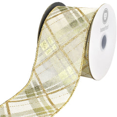 Christmas Metallic Plaid Twill Wired Ribbon, 2-1/2-inch, 10-yard