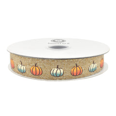 Fall Pumpkins Faux Linen Ribbon, 10-yard