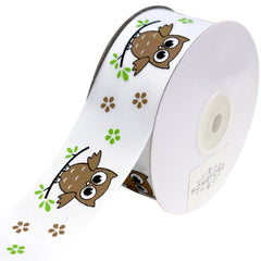 Floral Owl on Branch Grosgrain Ribbons, 25-yard