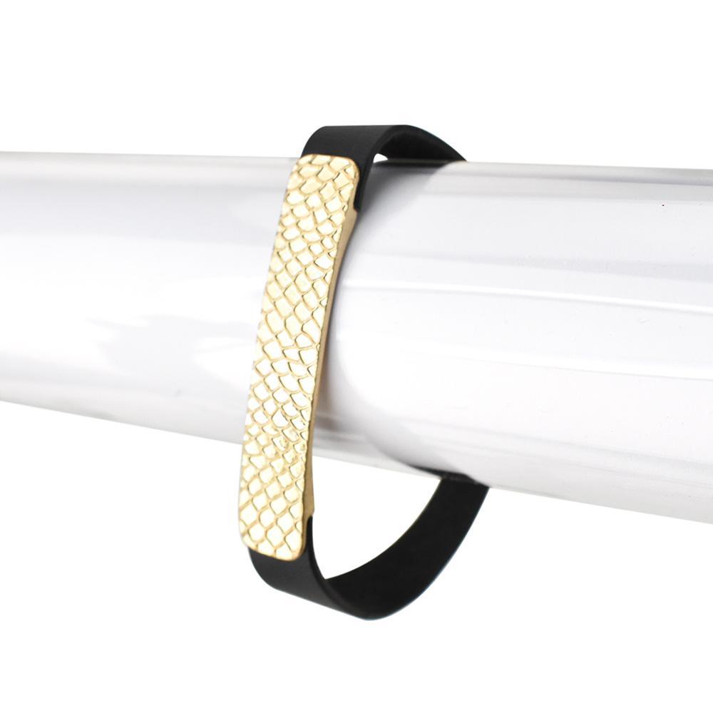 Leather Bracelet with Snake Skin Metal, 6-1/2-Inch