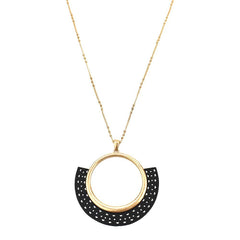 Leather Filigree Fan Shaped Pendant Necklace, 30-Inch