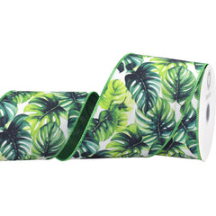 Summer Lush Monstera Leaves Deluxe Wired Ribbon, 10-yard