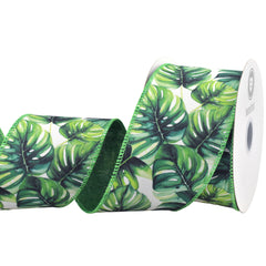 Summer Lush Monstera Leaves Deluxe Wired Ribbon, 10-yard