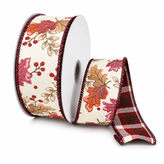 Reversible Fall Foliage Plaid Back Wired Ribbon, 10-yard