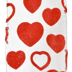 Flocked Heart Organza Ribbon Wired Edge, 1-1/2-inch, 25-yard