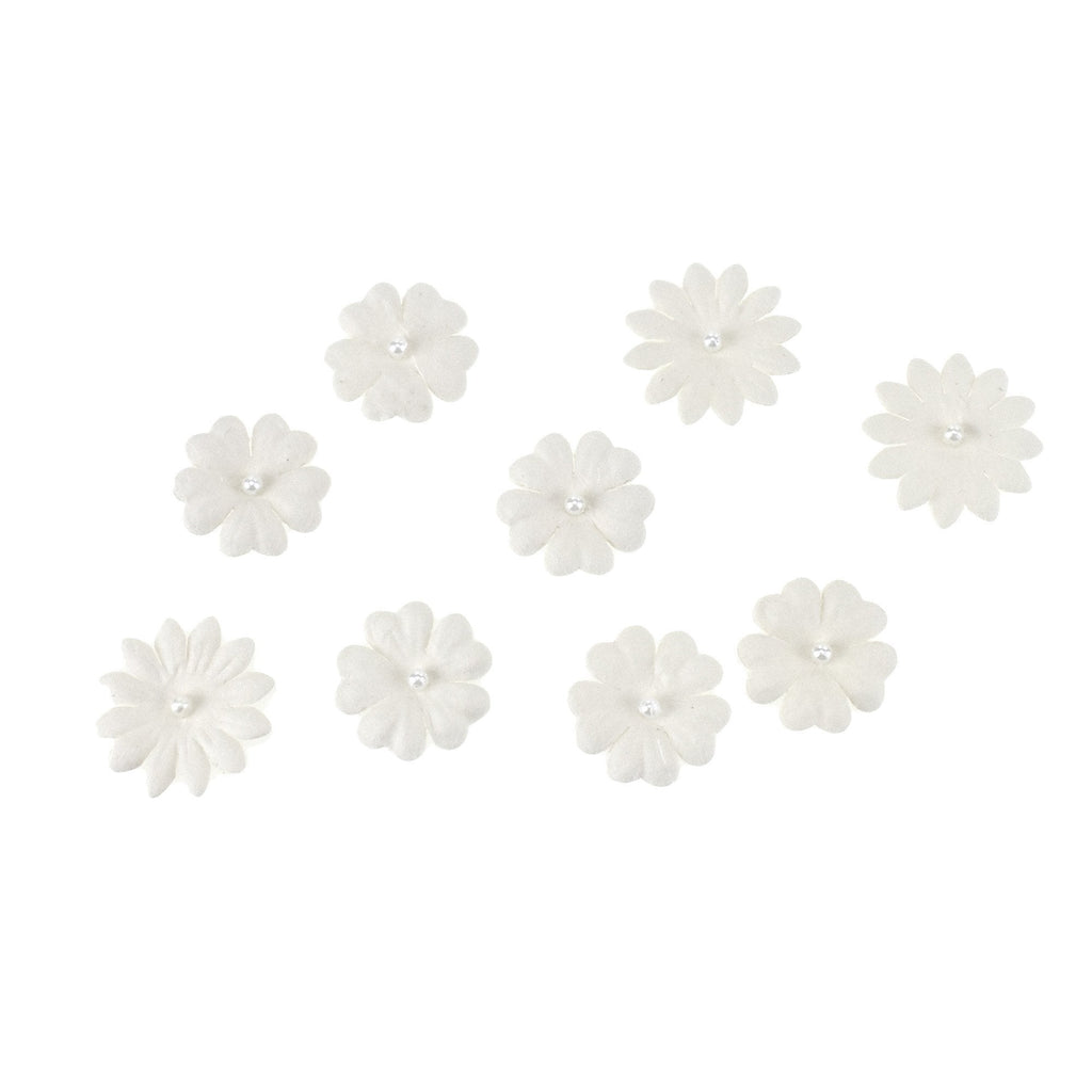 Handmade Paper Floral Embellishments With Pearls, 1-Inch, 32-Piece