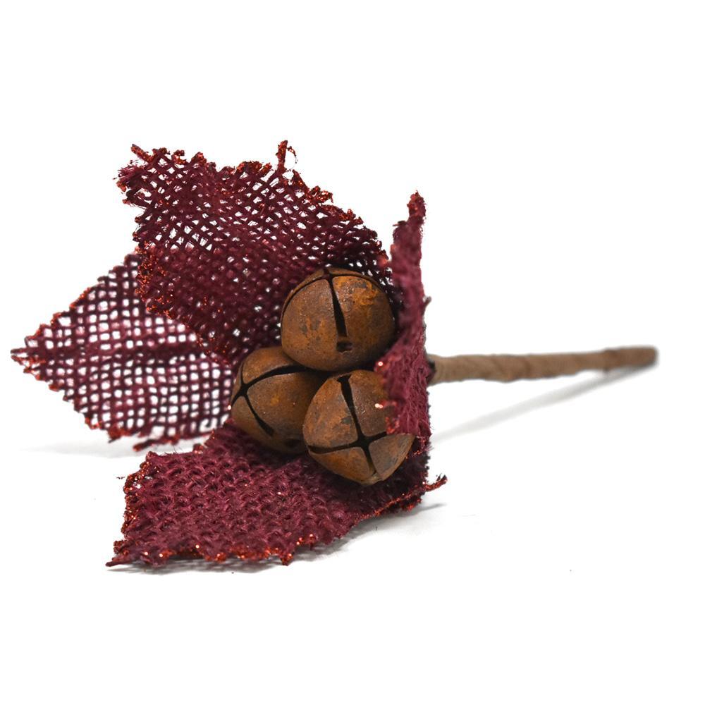 Glitter Burlap Poinsettia Bells and Stem, 6-Inch