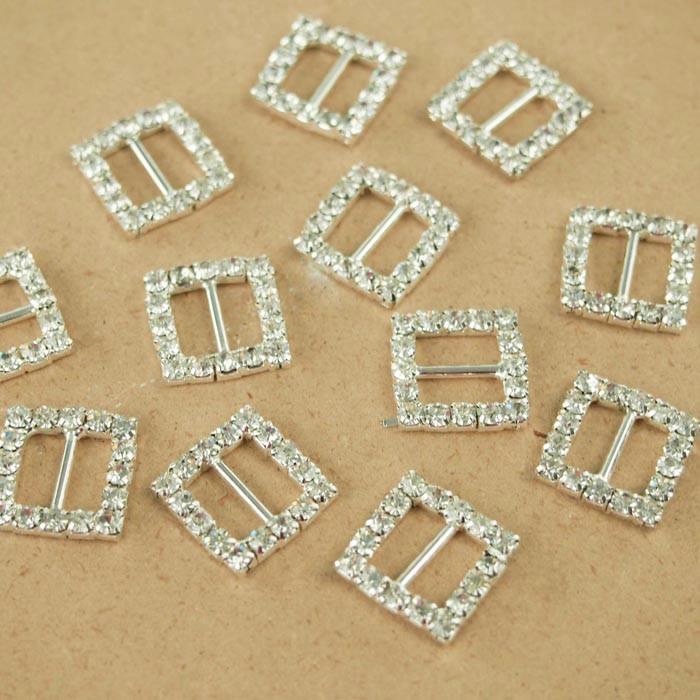 Rhinestone Crystal Buckles, 5/8-inch, 12-Piece, Square
