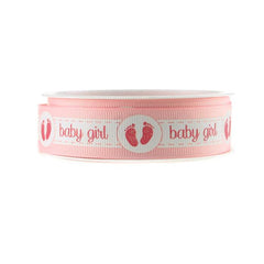Baby Girl Baby Boy w/ Footprint Grosgrain Ribbon, 7/8-Inch, 3-yard