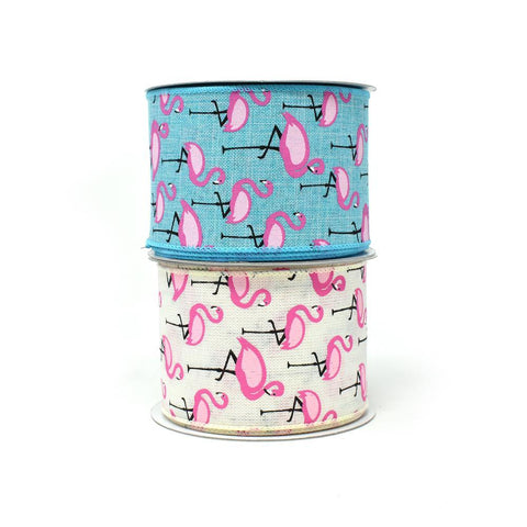 Tropical Flamingo Wired Linen Ribbon, 2-1/2-Inch, 10-Yard
