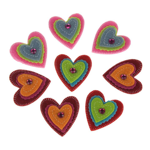 Self-Adhesive Gem Hearts Felt Die Cuts, 1-1/2-Inch, 8-Count