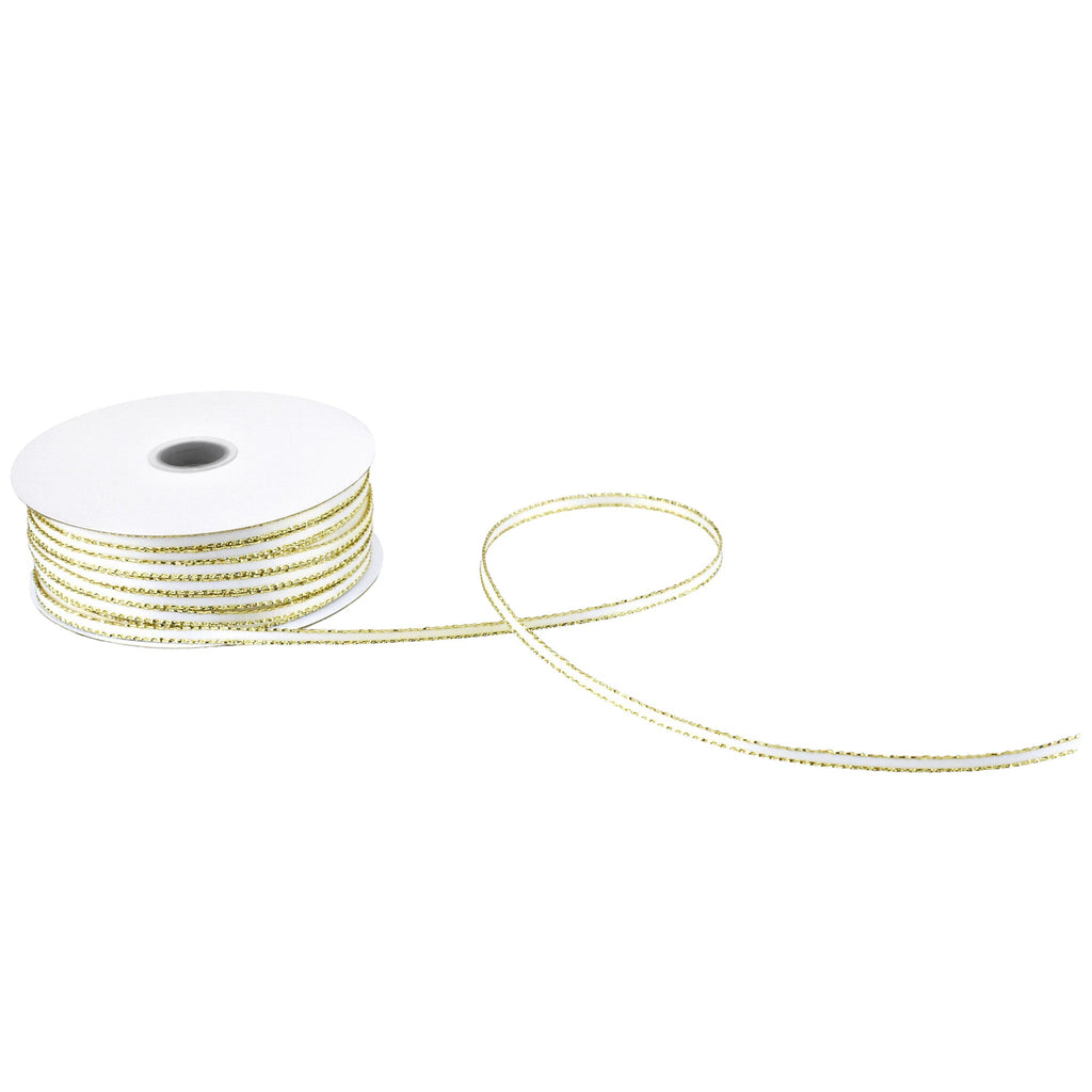 Double Faced Gold Trim Satin Ribbon, 1/8-inch, 50-yard