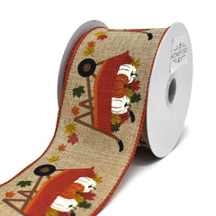 Pumpkin Harvest Wheelbarrow Wired Autumn Fall Ribbon, 2-1/2-Inch, 10-Yard