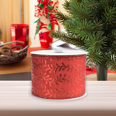 Christmas Shimmer Embossed Vines Satin Wired Ribbon, 10-yard