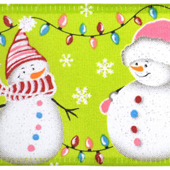 Christmas Lights Snowmen Satin Wired Ribbon, 2-1/2-inch, 10-yard