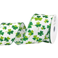 St. Patrick's Glittered Shamrocks Wired Ribbon, 10-yard