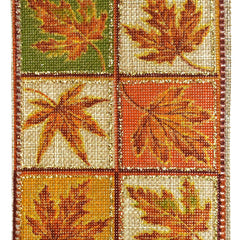 Leaves Quilt Boxes Faux Linen Wired Autumn Fall Ribbon, 2-1/2-inch, 10-yard