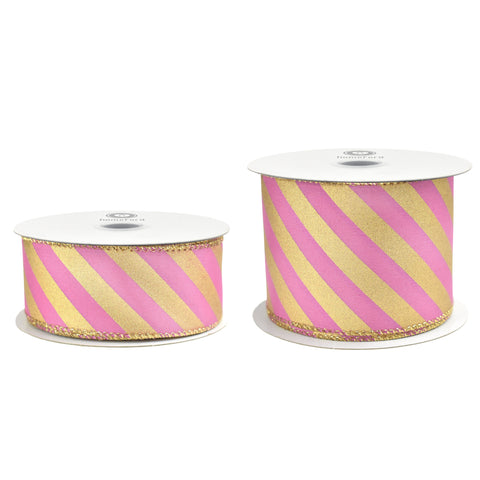 Christmas Satin Diagonal Stripes Wired Ribbon, 10-yard