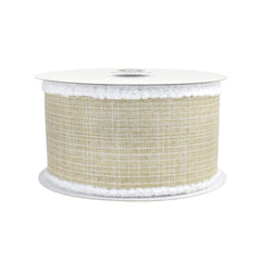 Christmas Textured Faux Linen Fuzzy Edge Wired Ribbon, Natural, 2-1/2-inch, 10-yard