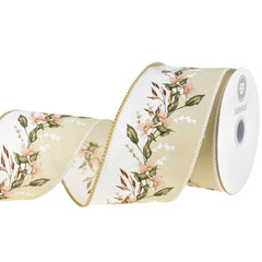 Split Stripe Floral Garland Wired Ribbon, 2-1/2-inch, 10-yard