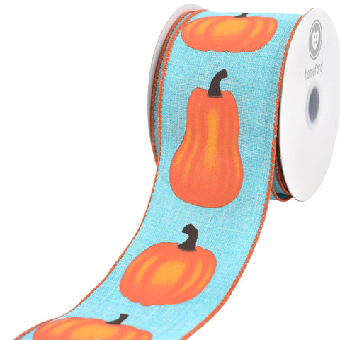 Thanksgiving Pumpkin Gourds Faux Linen Wired Ribbon, 10-yard