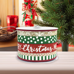 Merry Christmas Mixed Stripes Wired Ribbon, 10-yard